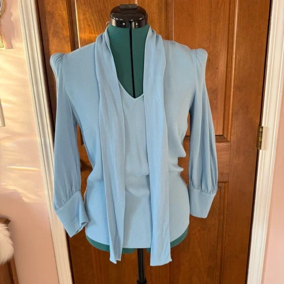 Goat by JANE ATELIER Baby Blue Self Tie Bow Blouse US 4 - Picture 7 of 8